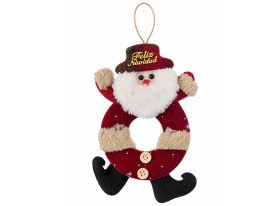Adorno corona Papa Noel de tela colgante 